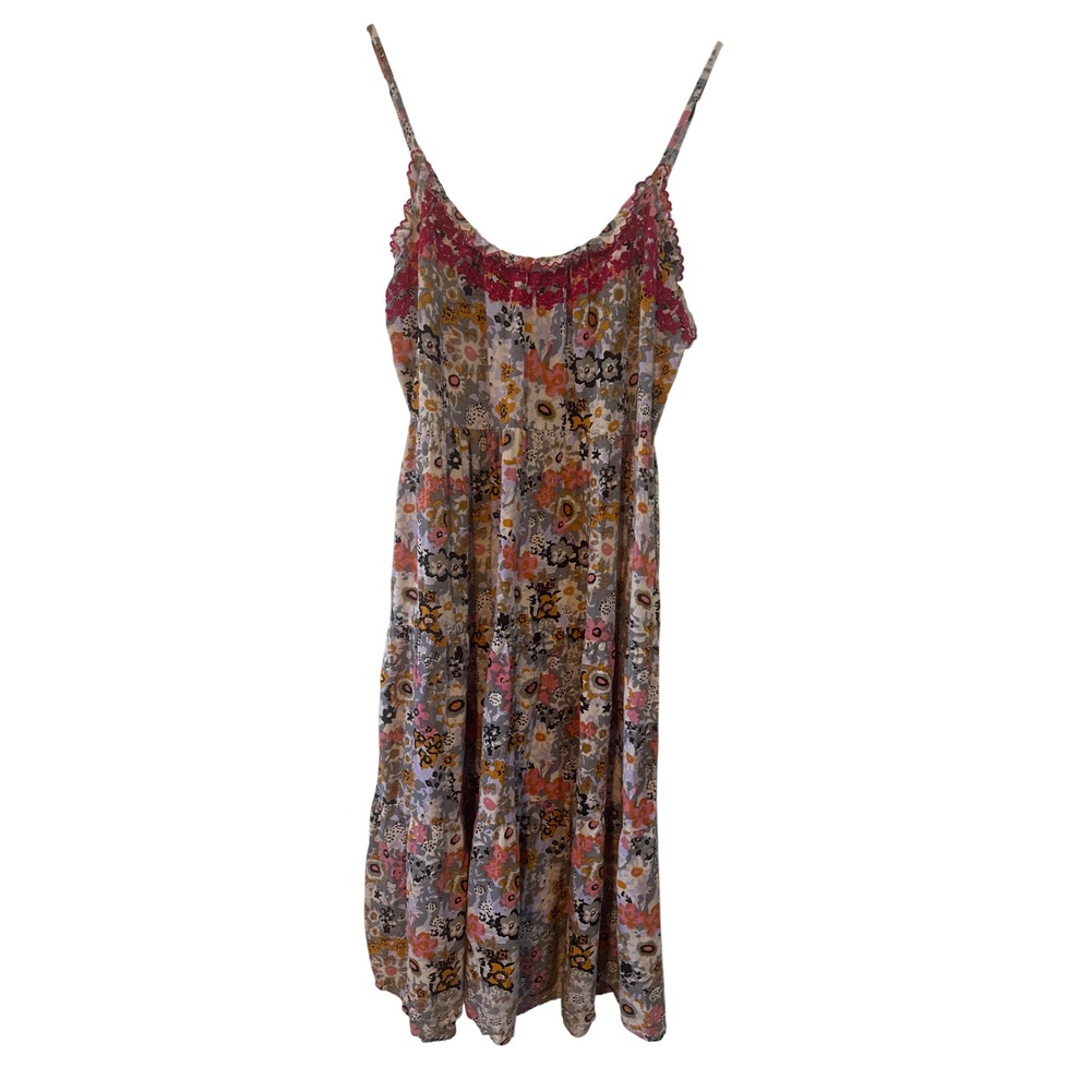 Natural Life Embroidered Harley Midi Dress Floral Boho Rayon Sundress Medium EUC